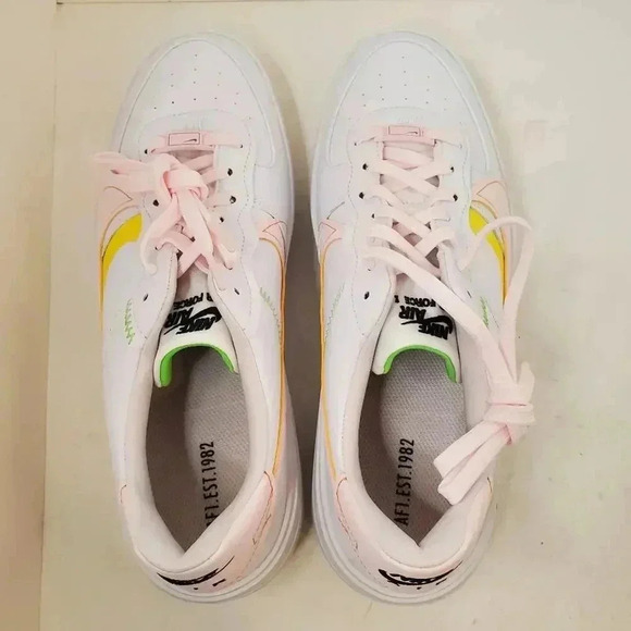 Nike Air Force 1 Platform White/Pearl Pink-Opti Yellow Womens 11.5 - Picture 6 of 13